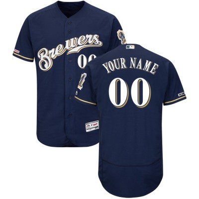 Milwaukee Brewers Majestic Alternate Home Flex Base Authentic Collection Custom Jersey Navy